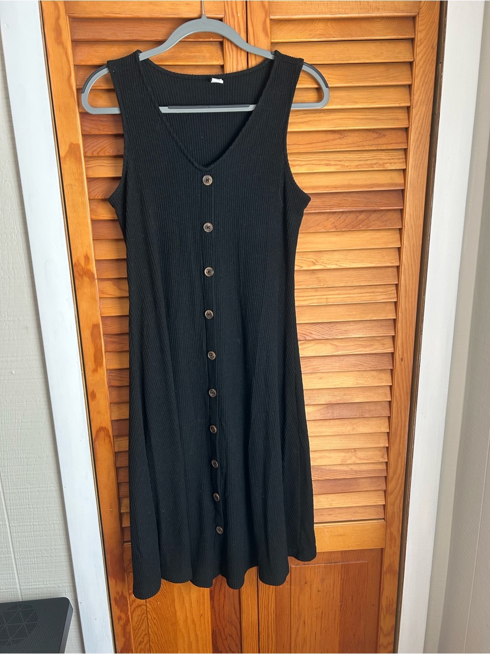 Old Navy Black Ribbed Button-Front Midi Dress